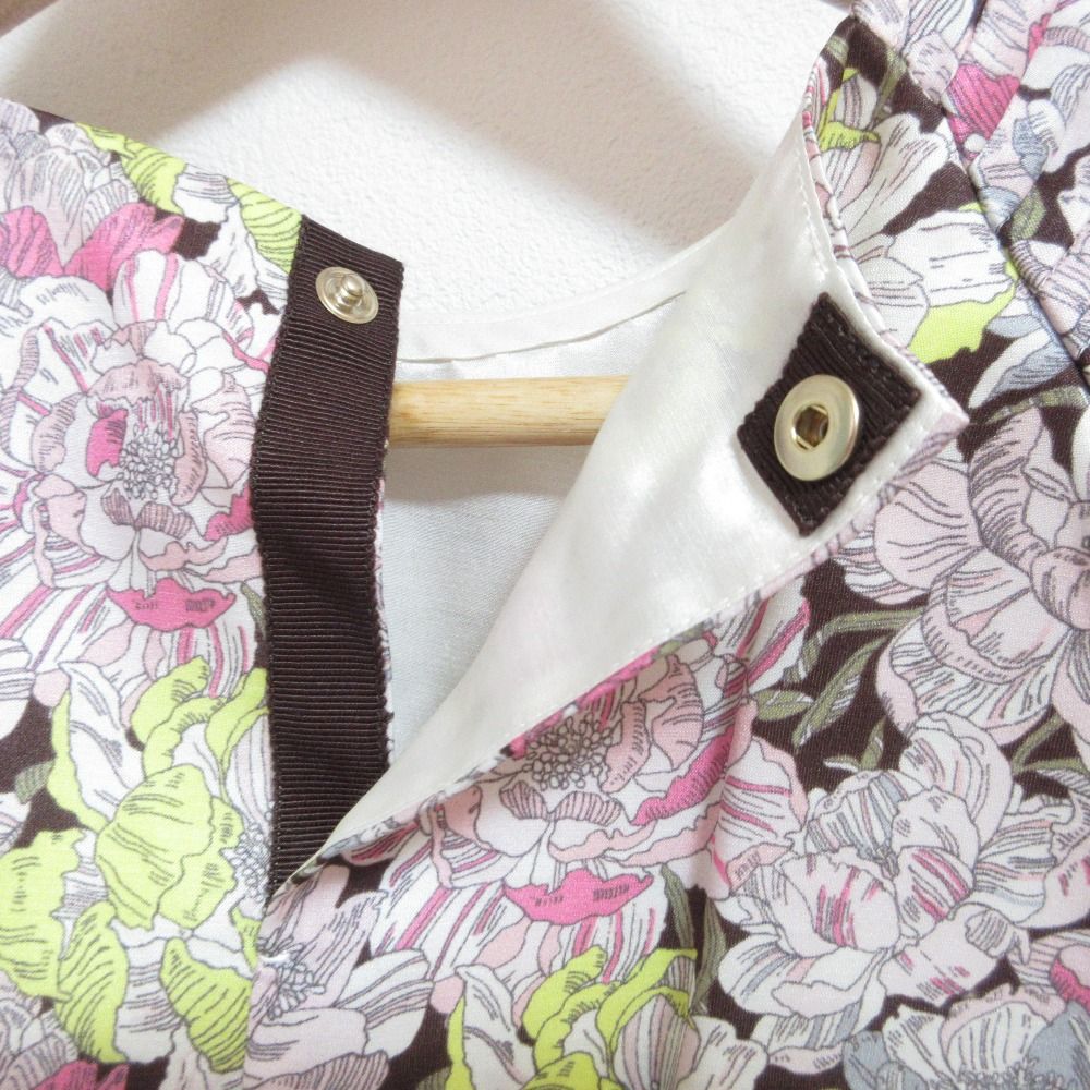 ドゥロワー取扱 リエ RHIE 花柄ブラウス 美品 Drawer ドゥロワー 花柄 ハーフスリーブ コットンシルク