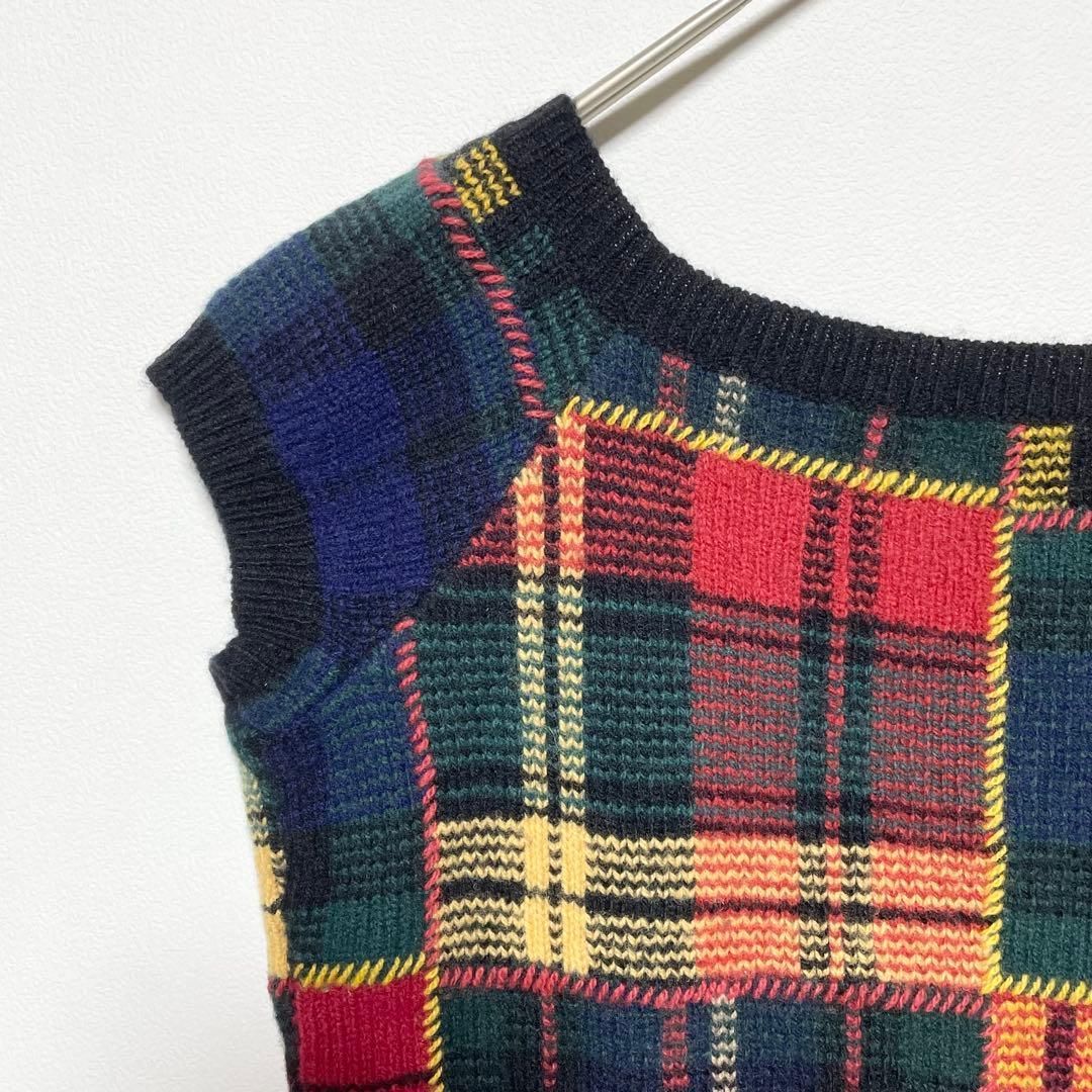 RALPH LAUREN ラルフローレン 羊毛-カシミア パッチワーク ブリティッシュタータン チェック ニット Mサイズ NICORILABO_COM