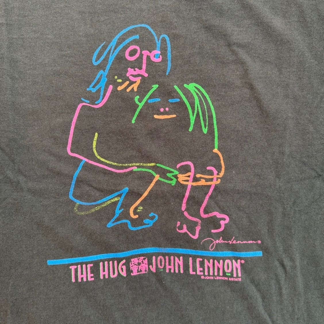 90s The Hug John Lennon USA製 ジョンレノン アートTシャツ 墨黒