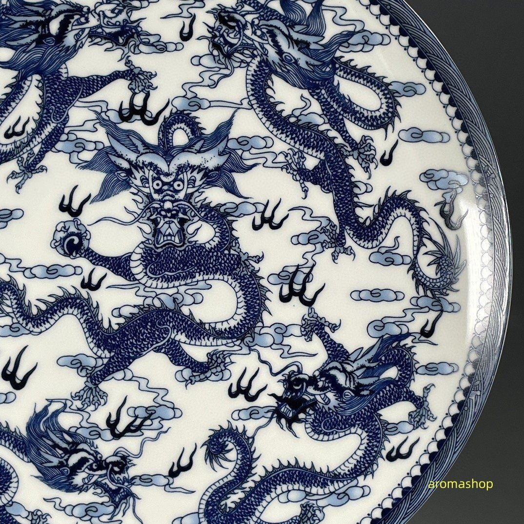 Amazon.co.jp: 中国古美術・珍蔵粉彩・瑞獣祥龍絵磁器の中皿・純