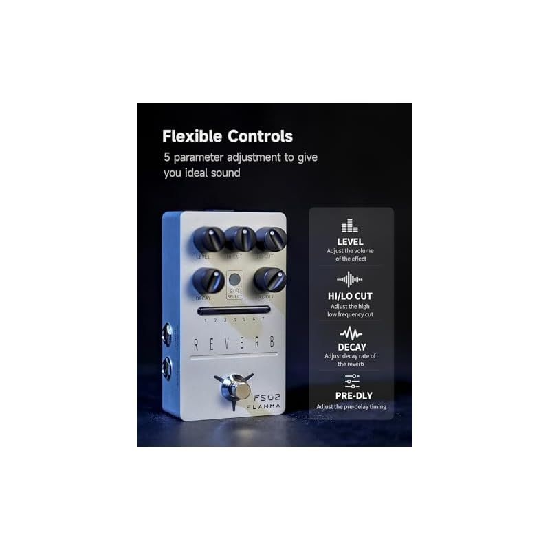 FLAMMA FS02 デジタル リバーブ ギター ペダル 7 クラシック エフェクト トレイル オン付き バッファー バイパス スライバーStereo  Digital Reverb Effects Pedal - メルカリ