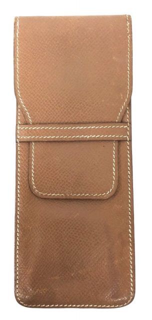 エルメス ペンケース 型押し レザー ス ブラウン 筆記用具ケース  