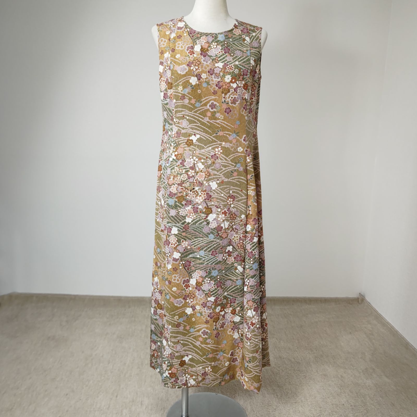 zunezune 振袖ドレス ノースリーブ 着物リメイク ピンクベージュ