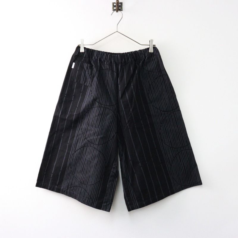 SOU・SOU 麻綿 広形もんぺ 穏(おだやか) 黒ストライプ ユーズド 綿麻交織（めんあさこうしょく） 広形（ひろなり）もんぺ 穏（おだやか