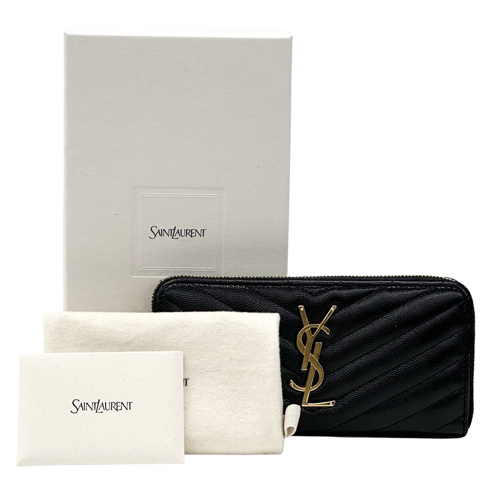 美品　サンローラン ブラックレザー 長財布　ゴールド サンローラン SAINT LAURENT 財布 レディース ブランド 長財布