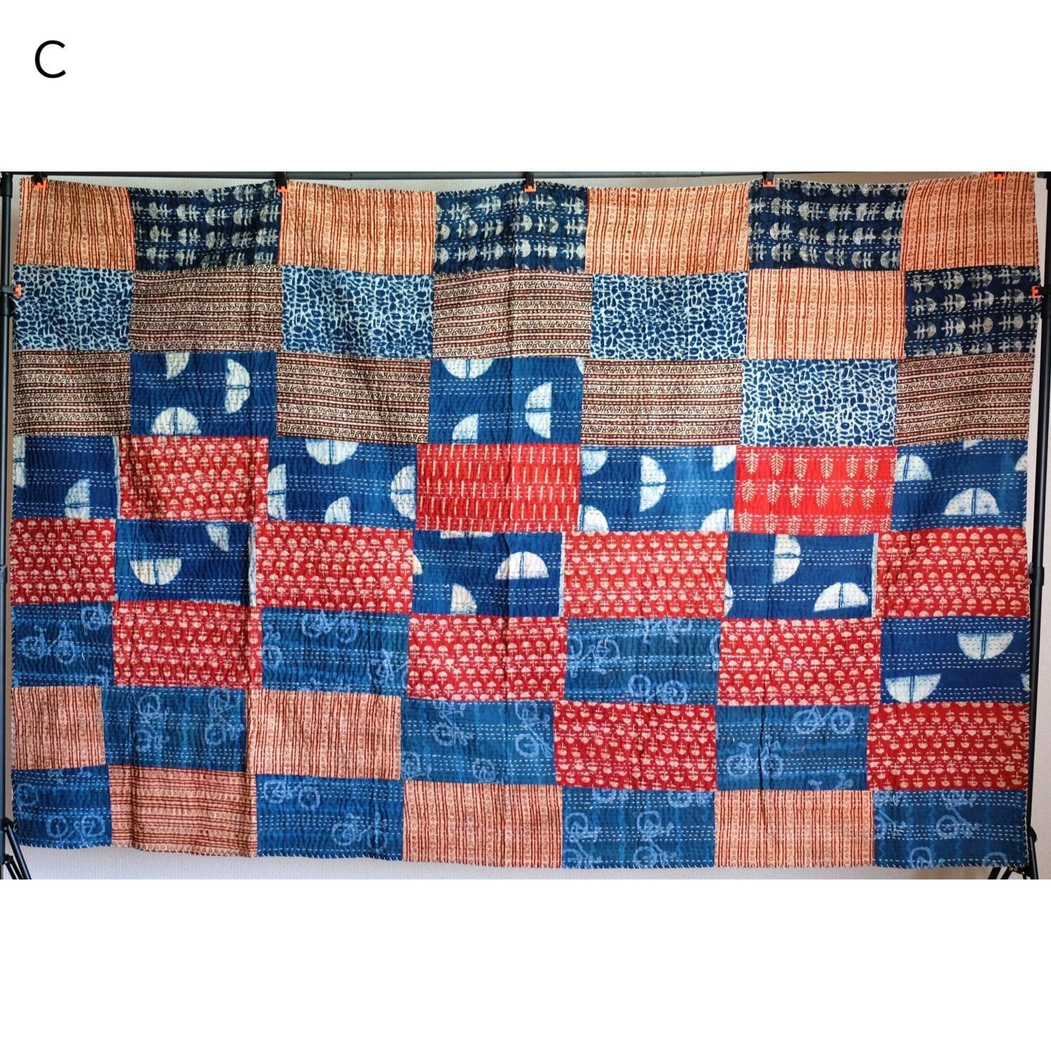 パッチワーク＆刺し子　110.5cmx160.5cm マルチクロス グドリ パッチワーク 刺し子刺繍 約152×230cm