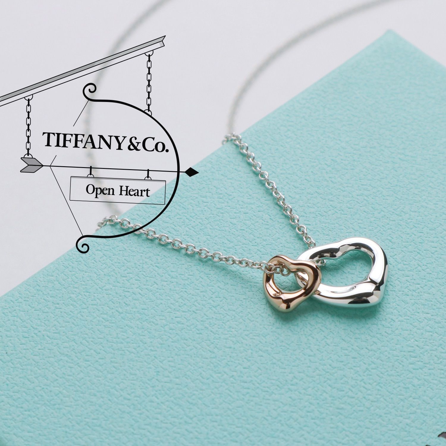 極美品 TIFFANY&Co. ティファニー オープンハート ダブル ネックレス ...