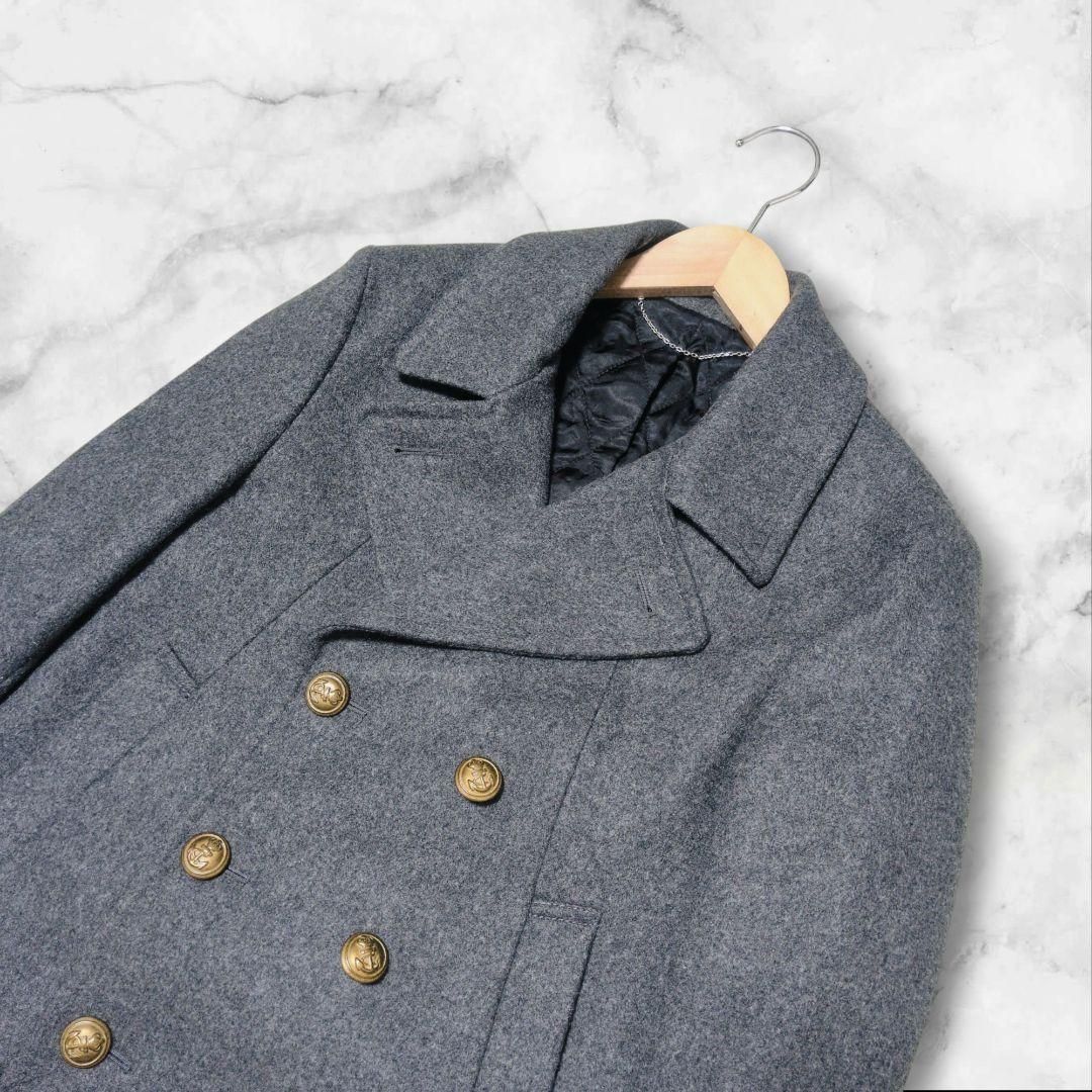 5351 POUR LES HOMMES プールオム Pコート 金ボタン キルティング グレー M ダブル ウール ジャケット