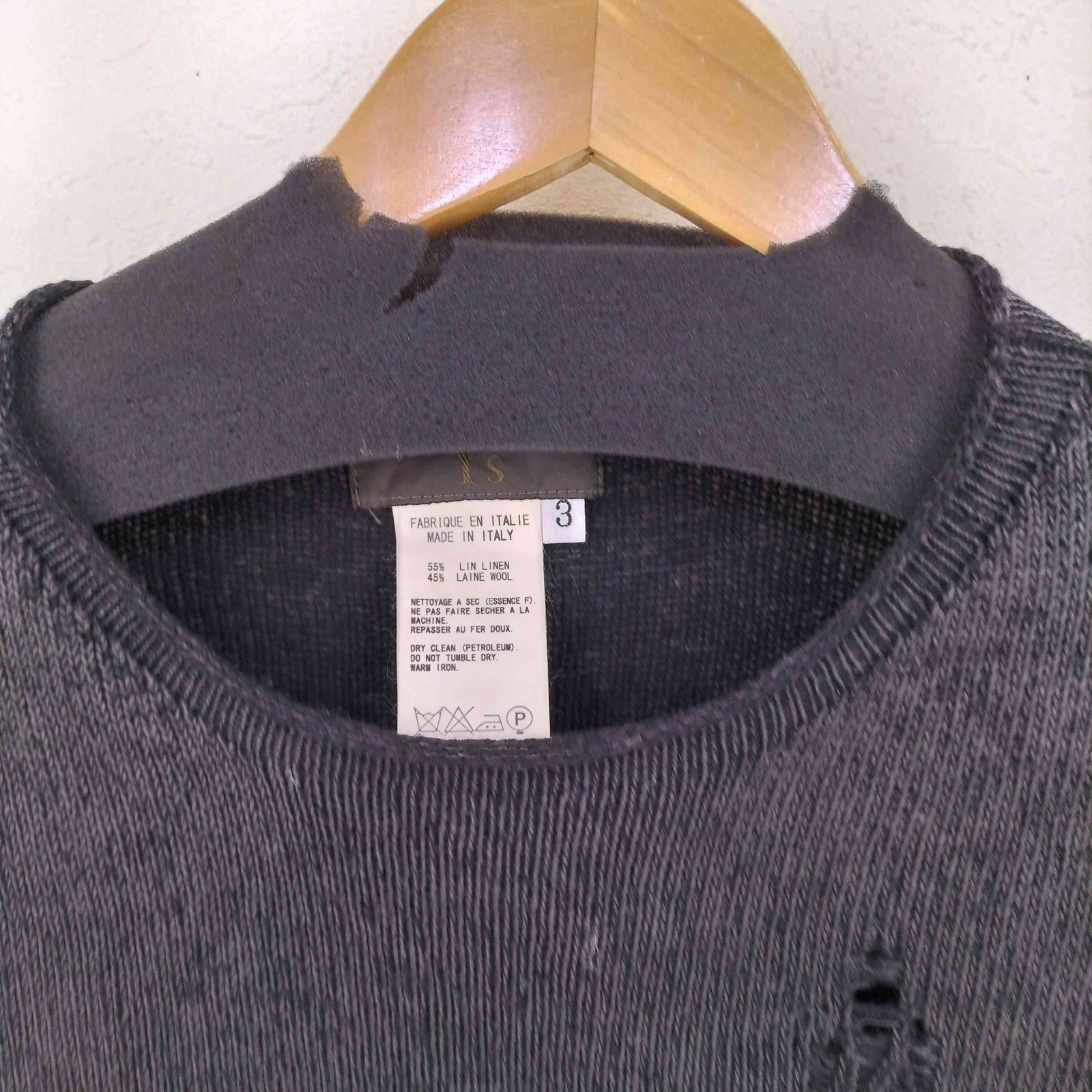 ワイズ Ys 00 s イタリア製 製品染め リネンウール デストロイ ニット メンズ 3