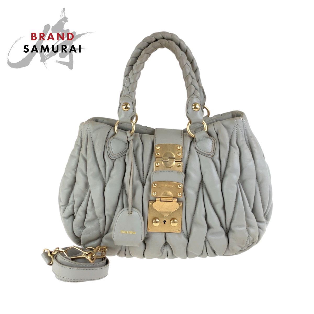 ミュウミュウ ハンドバッグ miu グレー MIU レザー miumiu マテラッセ