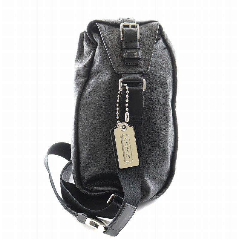 コーチ COACH トンプソン ボディバッグ ロゴ レザー 黒 ブラック 70360