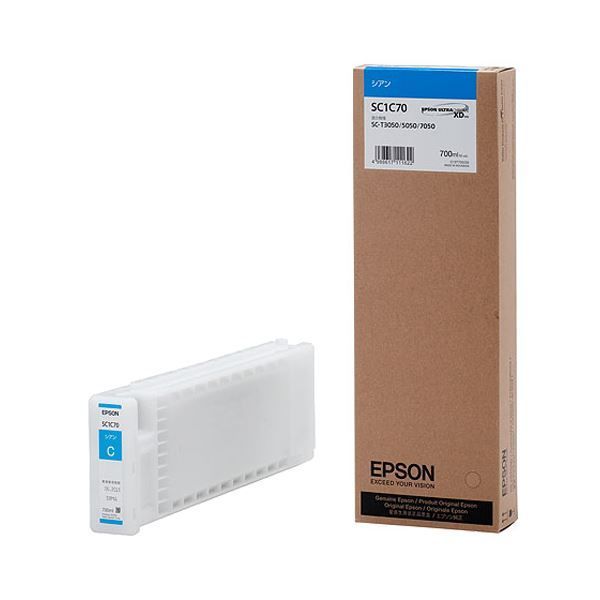 (まとめ) エプソン EPSON インクカートリッジ シアン 700ml SC1C70 1個  