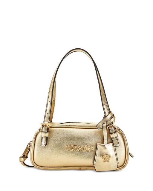 【送料無料】 ヴェルサーチ レディース ショルダーバッグ バッグ Leather Tag Bowling Shoulder Bag Mekong Gold