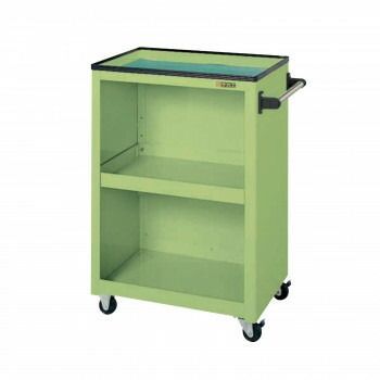 サカエ パネルワゴン 天板皿型 背パネル付 グリーン PMW-3C