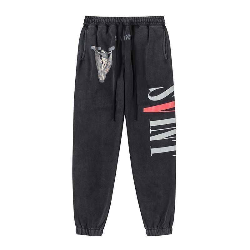 クールなブラック SAINT MICHAELセントマイケル x VLONE ロゴ コラボ スウェット ロングパンツ ユニセックス