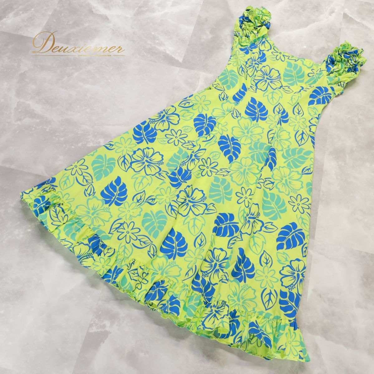 フラダンス 衣装 ワンピース ドレス グリーン系 フラ ダンス 黄緑 青