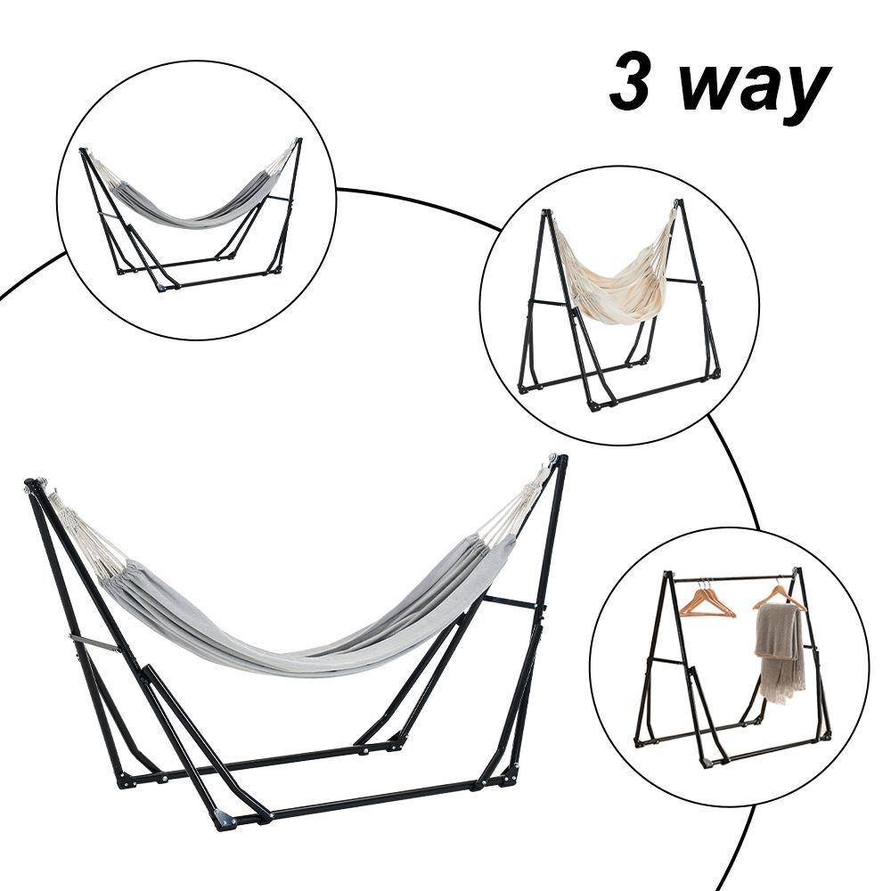 グレー × ホワイト｜自立式 3way ポータブルハンモック｜ ケース付き折りたたみチェア｜室内用モダンデザイン TX301231AAA