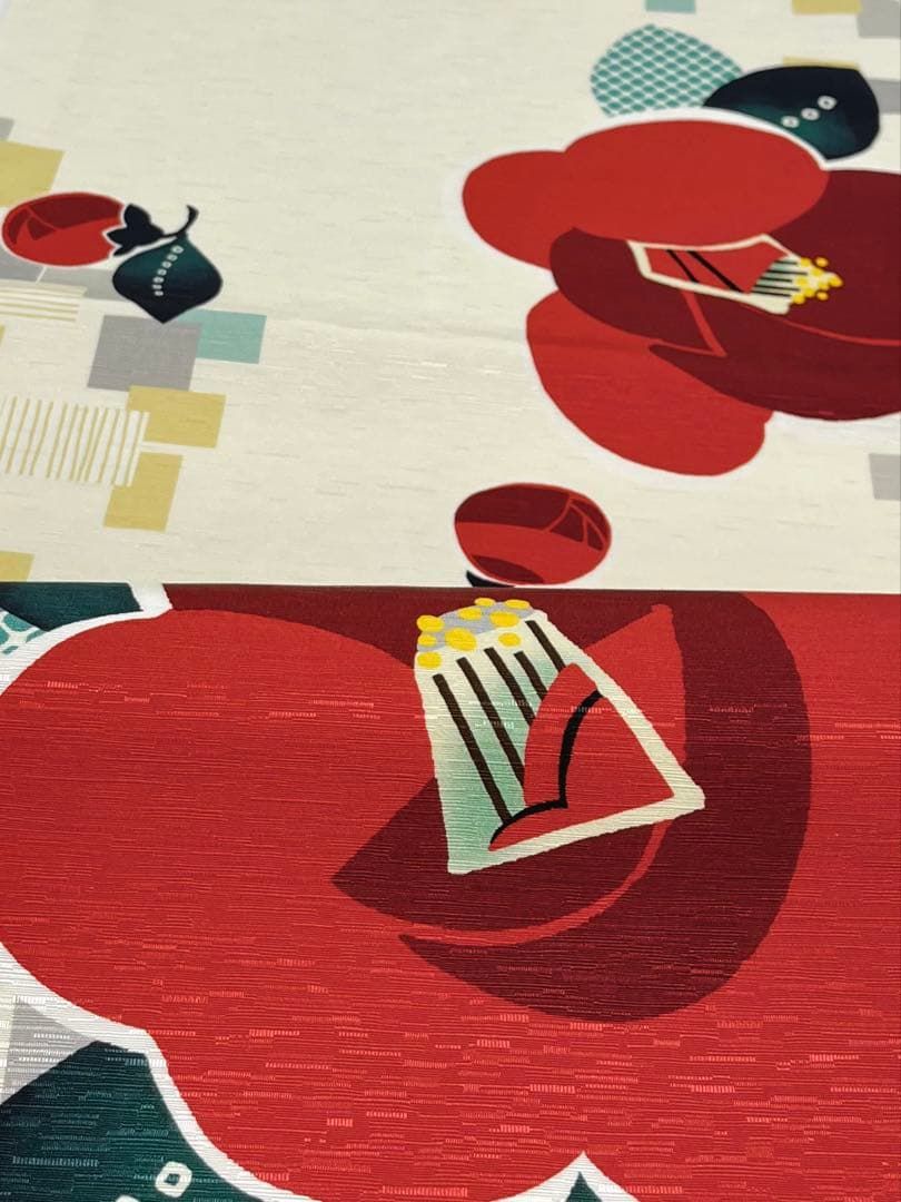 京袋帯 WAKKA 椿 レトロポップ 大正ロマン調 正絹 Q1122