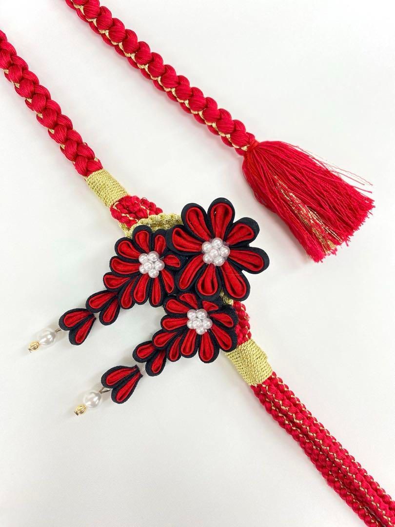 振袖用帯締め 飾り付き つまみ細工 7本おまとめ 正絹