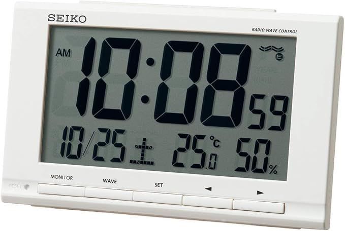 定番，SALE セイコークロック(Seiko Clock) 置き時計 白 本体サイズ:9.1×14.8×4.7cm 目覚まし時計 電波 デジタル カレンダー 温度 湿度 表示 SQ789W