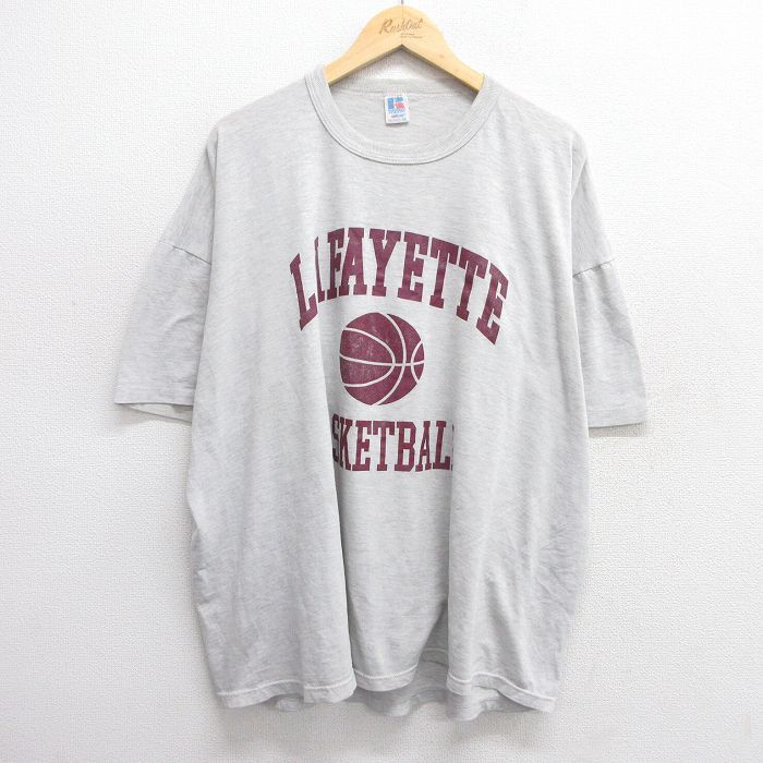 XL/古着 ラッセル 半袖 ビンテージ Tシャツ メンズ 80s バスケットボール 大きいサイズ クルーネック グレー 霜降り 25apr14 