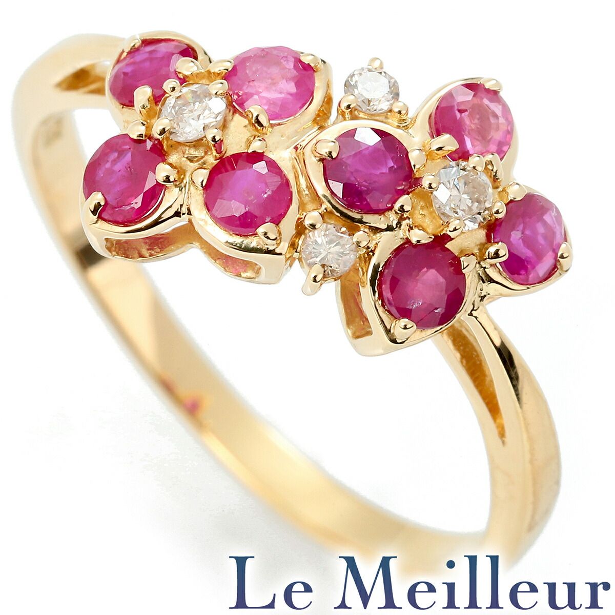 フラワーモチーフリング 指輪 ルビー 0.5ct ダイヤモンド K18 10号  