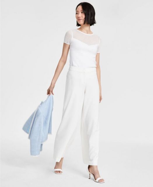 【送料無料】 タハリエーエスエル  レディース カジュアルパンツ ボトムス Women's Mid-Rise Wide-Leg Pants Regular & Petite White