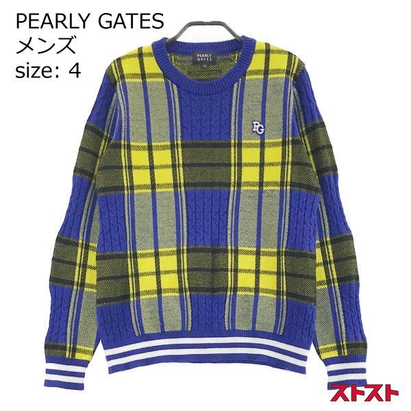 PEARLY GATES パーリーゲイツ ウール混 ニットセーター チェック柄 