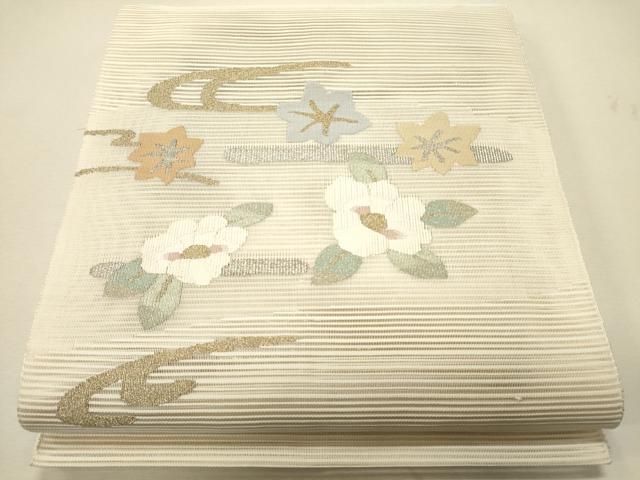 平和屋着物＊夏物 八寸名古屋帯 流水花文 金銀糸 正絹 逸品