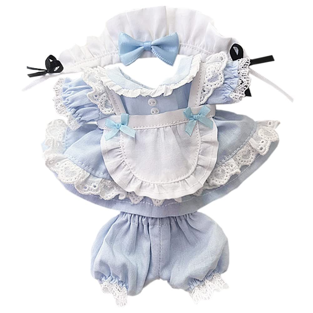 【迅速発送】niannyyhouse　15cm ぬいぐるみ 用　メイド服　ヘアバンド　ドレス　エプロン　ショートパンツ　着せ替え　綿人形服 (light blue)