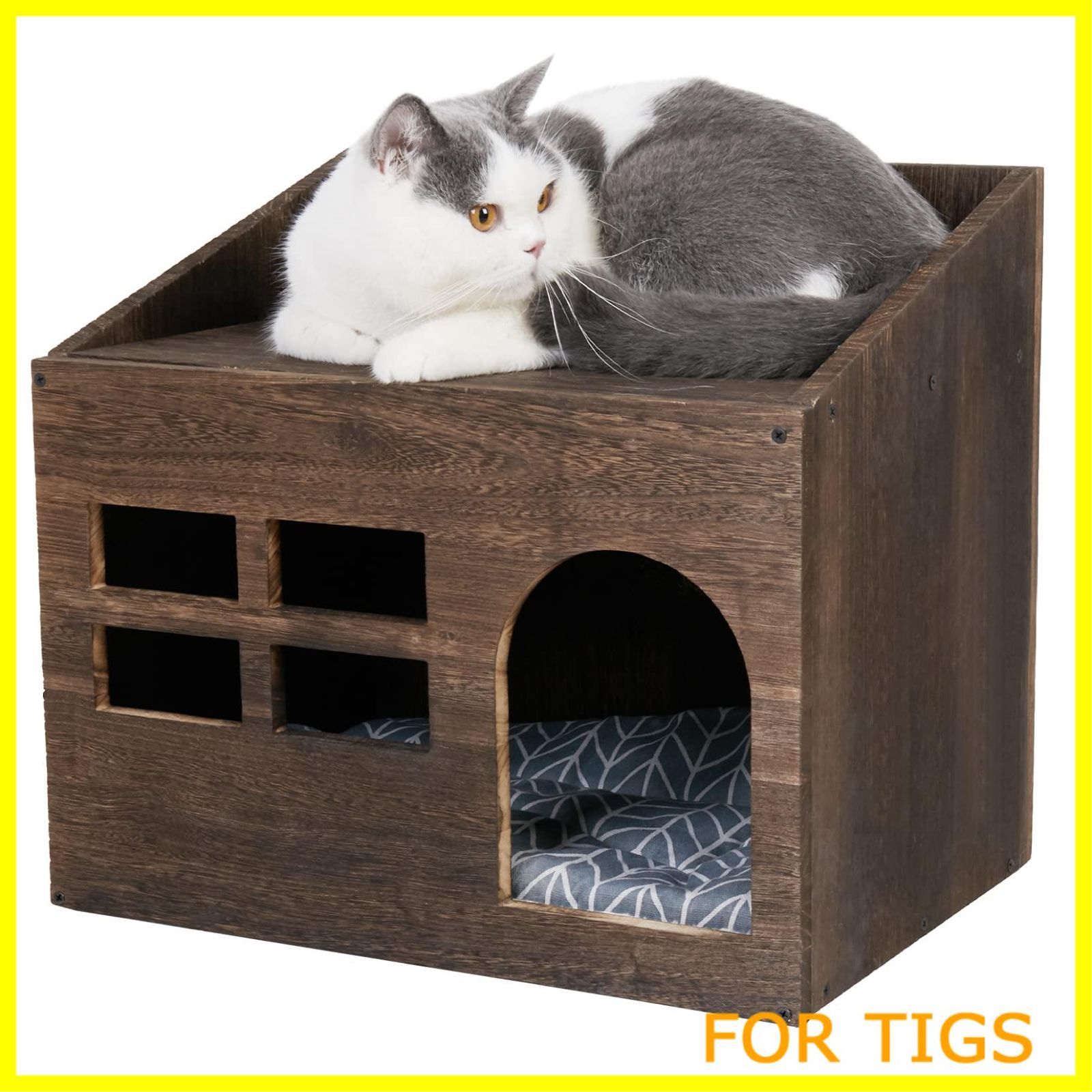 数量 猫ハウス 木製 ウッディキャットハウス ドーム型猫ベッド スクエア 小型犬小屋 温かい ペットハウス 室内 マット付き 夏冬用 猫家具 隠れ家 インテリア
