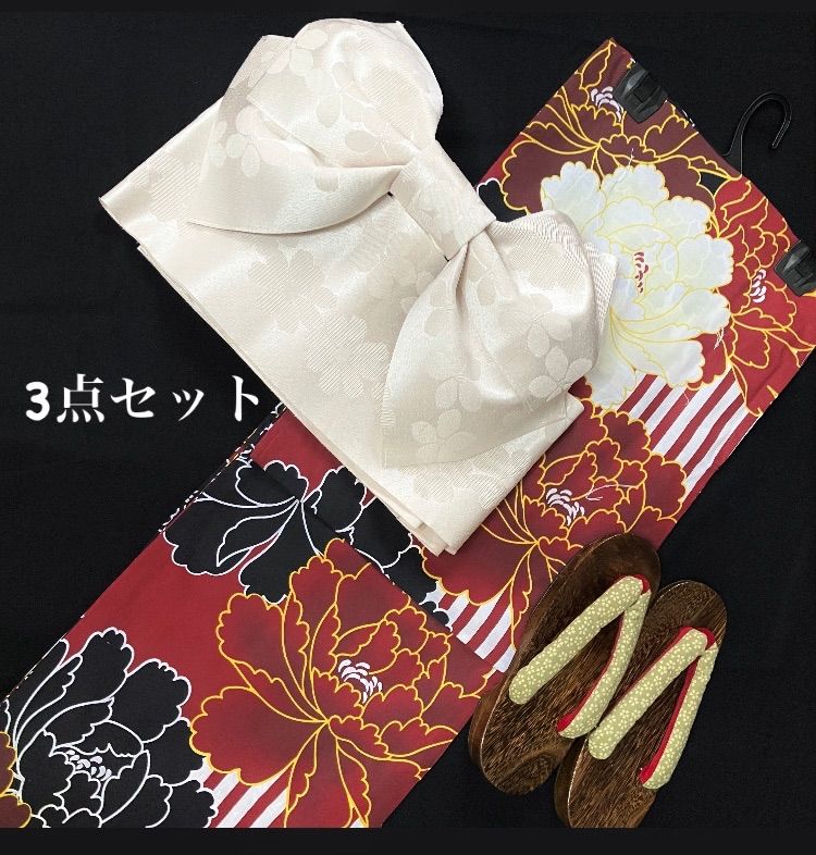 浴衣 浴衣セット 椿 赤 紫 黒 シック 花 レトロモダン レトロ