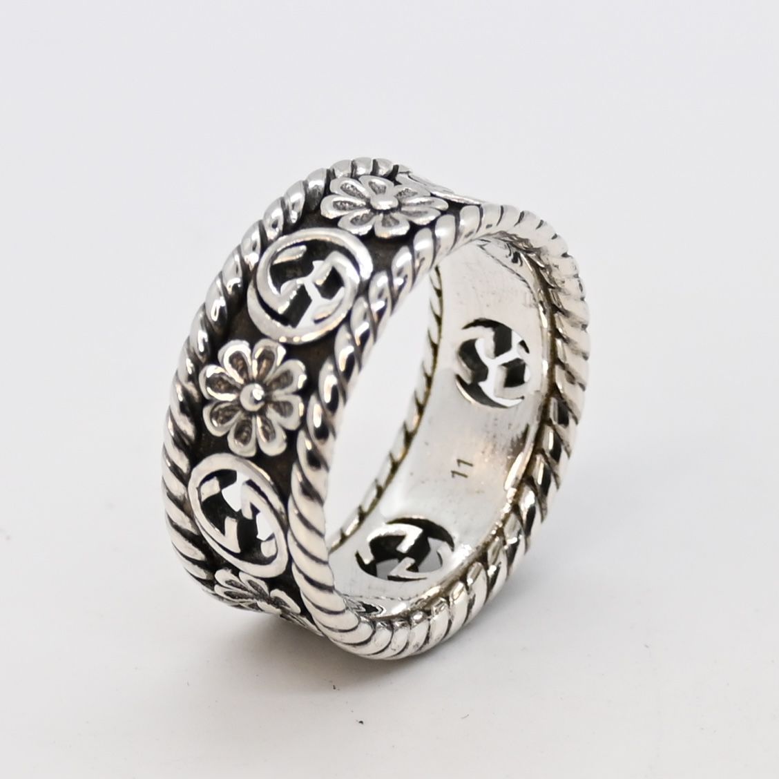 研磨済】GUCCI フラワー インターロッキングG シルバー リング