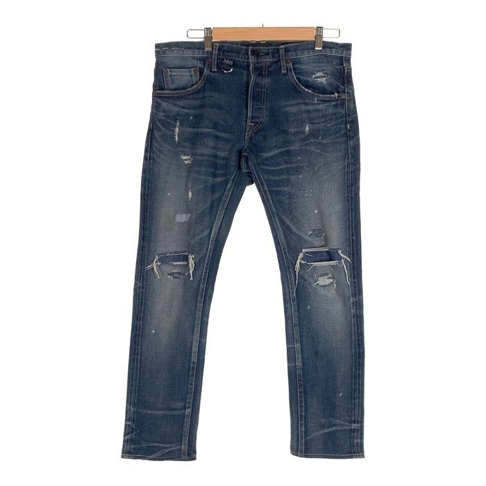 OVERDESIGN オーバーデザイン ダメージ/リペア加工 テーパードデニムパンツ インディゴ 048-816-4320 Size 34 OVERDESIGN オーバーデザイン ダメージ/リペア加工 テーパードデニム