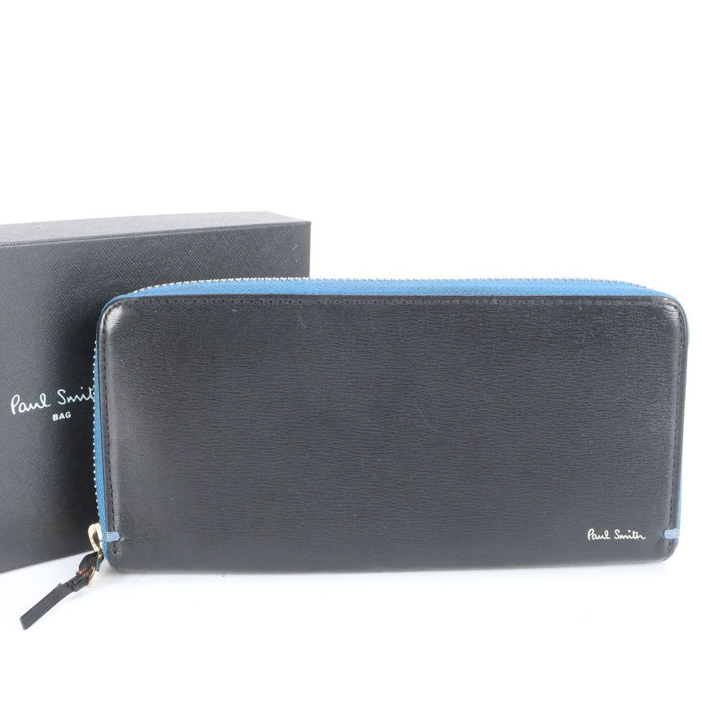 【極美品】ポールスミス 長財布 レザー ラウンドファスナー 小銭入れ付き 黒 Paul Smith / ポールスミス ラウンドファスナー長財布 レザー