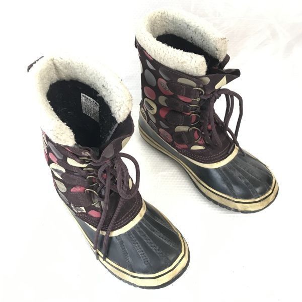カナダ老舗 ソレル|SOREL スノーブーツ 24.0|水玉柄 茶|brown インナー付き|雪作業|防水◆bWB73-23<sale>