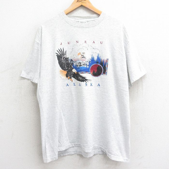 XL/古着 TULTEX 半袖 ビンテージ Tシャツ メンズ 90s アラスカ 鳥 大きいサイズ クルーネック 薄グレー 霜降り 24mar08 中古