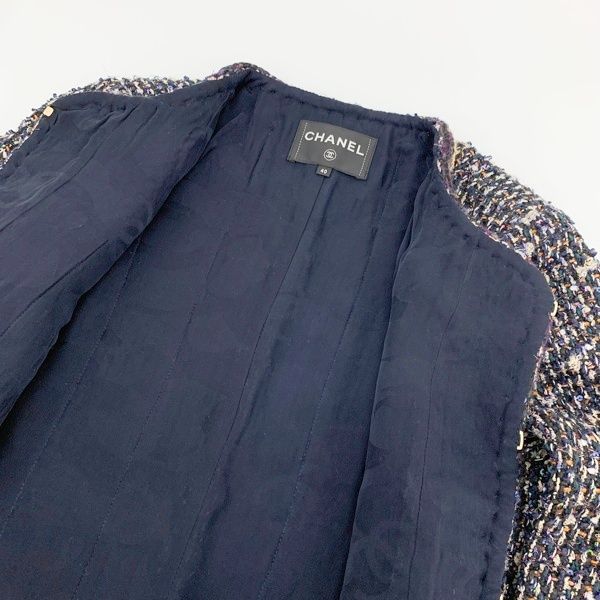 CHANEL テーラードジャケット ネイビー系 シャネル CHANEL ストライプ テーラード ダブルジャケット パンツ