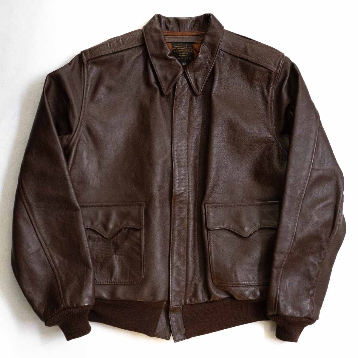 【美品】J.A.DUBOW【A-2 レザー フライトジャケット】42 デュボウ ブラウン ロストワールド 復刻 USA 25020339