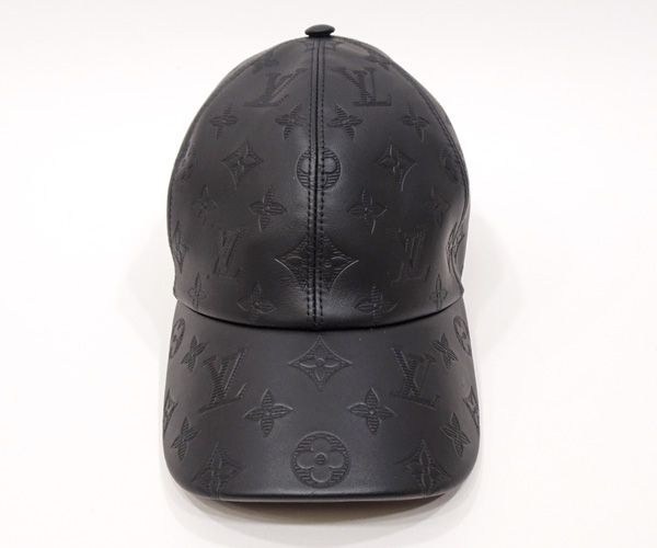 極美品　ルイヴィトン M76581 モノグラムシャドウ レザー キャップ 黒 ヴィトン M76581 モノグラムシャドウ AL5202 キャップ コットン