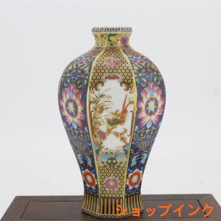 景徳鎮 花瓶 陶磁器 装飾品 現代工芸品 美術品 置物 琺瑯彩花鳥八方梅瓶 景徳鎮 陶磁器 装飾品 現代工芸品 美術品