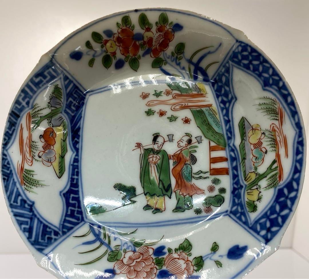 中国古玩　南京赤絵人物画　中皿5枚　直径14.9cm 東H6-0328①タエサ 中国古玩 南京赤絵人物画 中皿5枚 直径14.9cm 東H6-0328①タエサ