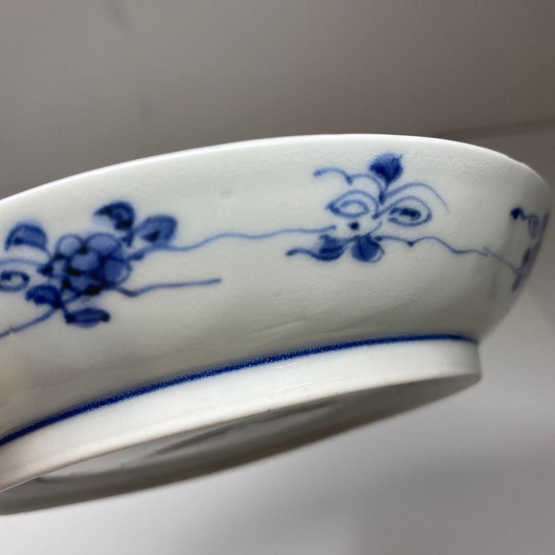 江戸中期 藍九谷上手鷺の図中皿 木箱付 幅約14.5㎝ 東Y6-0910