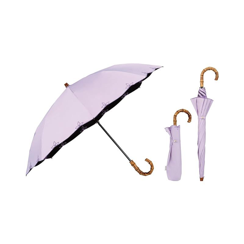 Wpc. 最強の日傘 UVO ウーボ 折りたたみ傘 2段 刺繍スカラップ ラベンダー 遮光率＆UVカット率 UPF50＋ 遮熱 晴雨兼用 50cm レディース 長傘としても使える 2way バンブー おしゃれ UVO2F-009