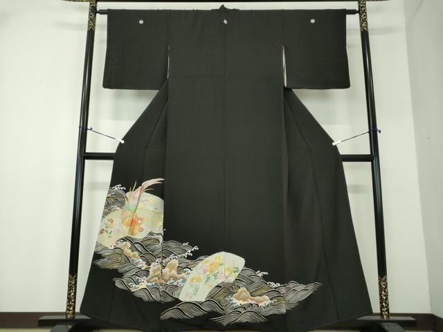 新 発売ファッション - 平和屋着物○豪華黒留袖 総刺繍 地紙花鳥