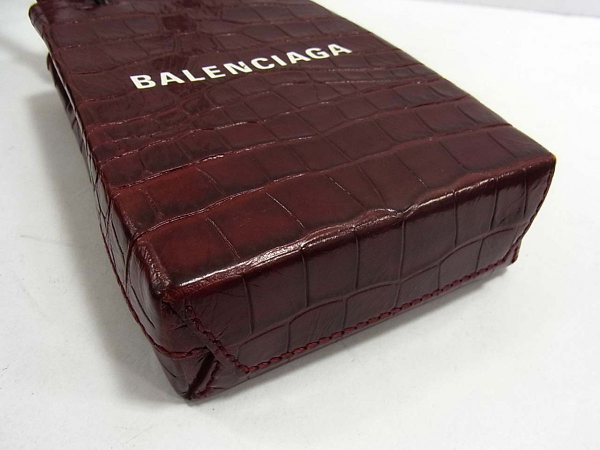定価153.000円☆BALENCIAGA ロゴ ミニショッピングバッグ フォンホルダー クロコ型押し ハンドバッグ ショルダーバッグ 2WAY イタリア製 定価153.000円☆BALENCIAGA ロゴ ミニショッピングバッグ フォン