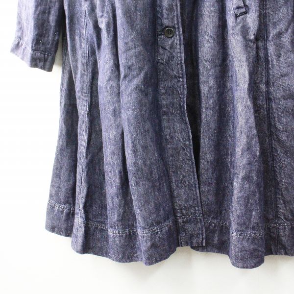 LISETTE リゼッタ リネンデニムノーカラーコート 36/ネイビー フレア