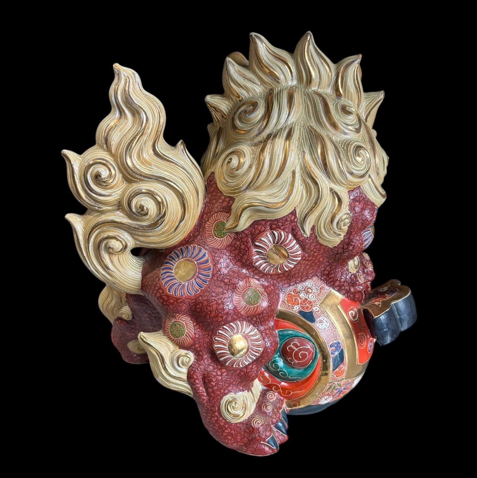 骨董 置物 九谷焼 獅子 インテリア 小槌 打ち出の小槌 狛犬 白 縁起物