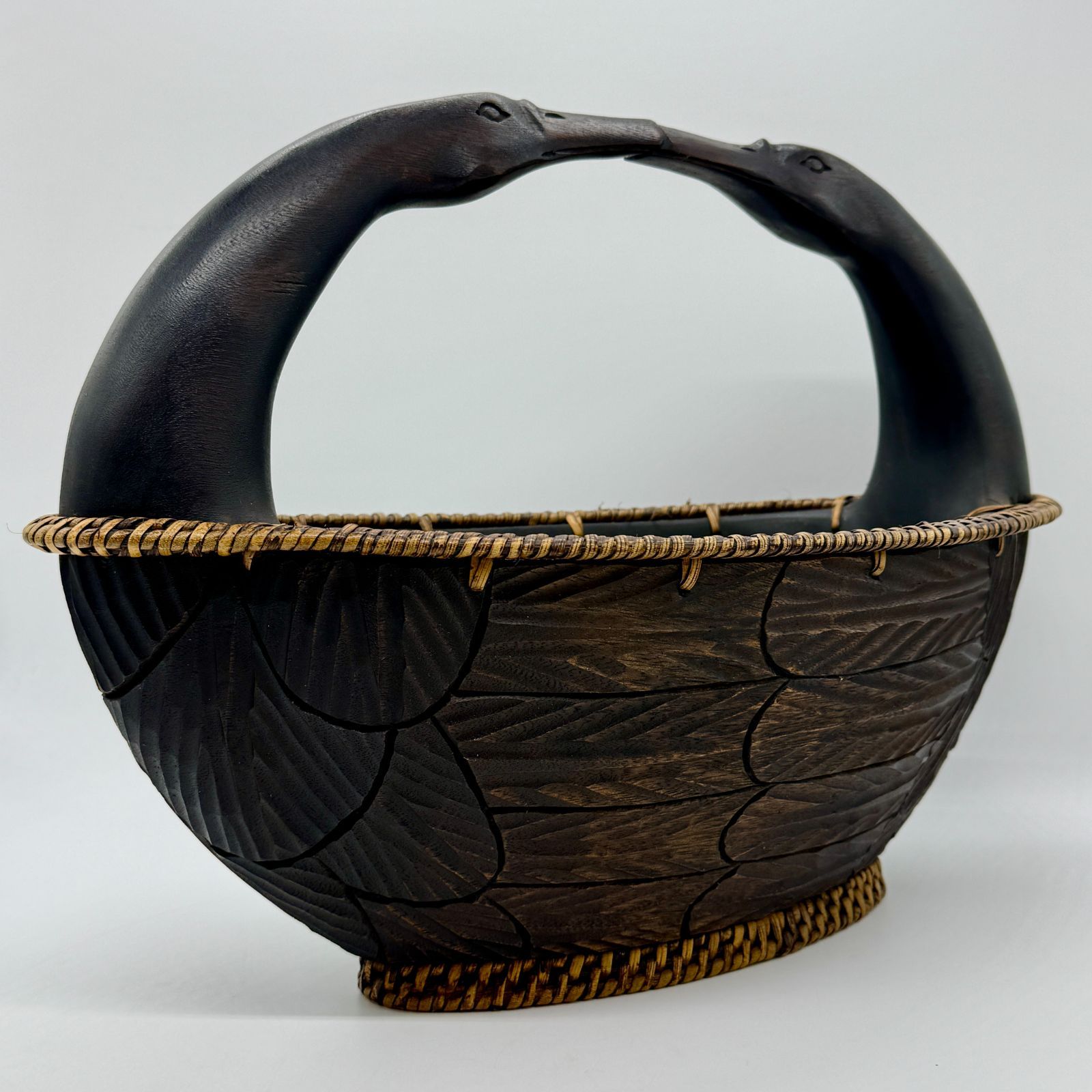 希少品】木製バスケット 鳥型 インテリア 鉢 カゴ 雑貨 ウッド 木彫り