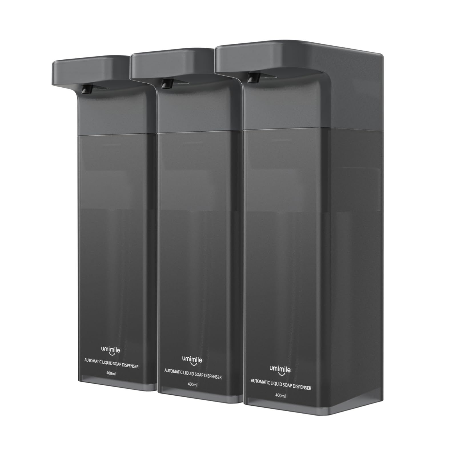 在庫 Umimile ソープディスペンサー 自動 マグネット 液体 シャンプーディスペンサー 食器用洗剤 壁掛け 充電式 400ml大容量 IPX7防水 ブラック 3セット